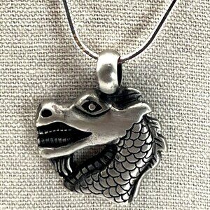 Dragon Head Pendant Necklace With 20 3/4” Silver Tone Chain - Unique Fantasy